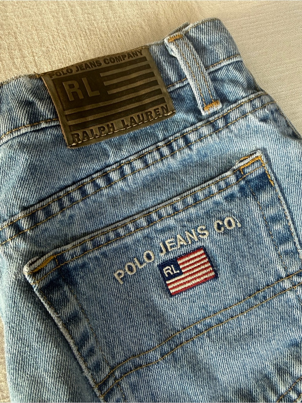Vintage Ralph Lauren Light Blue Relaxed Jeans with Flag Patch